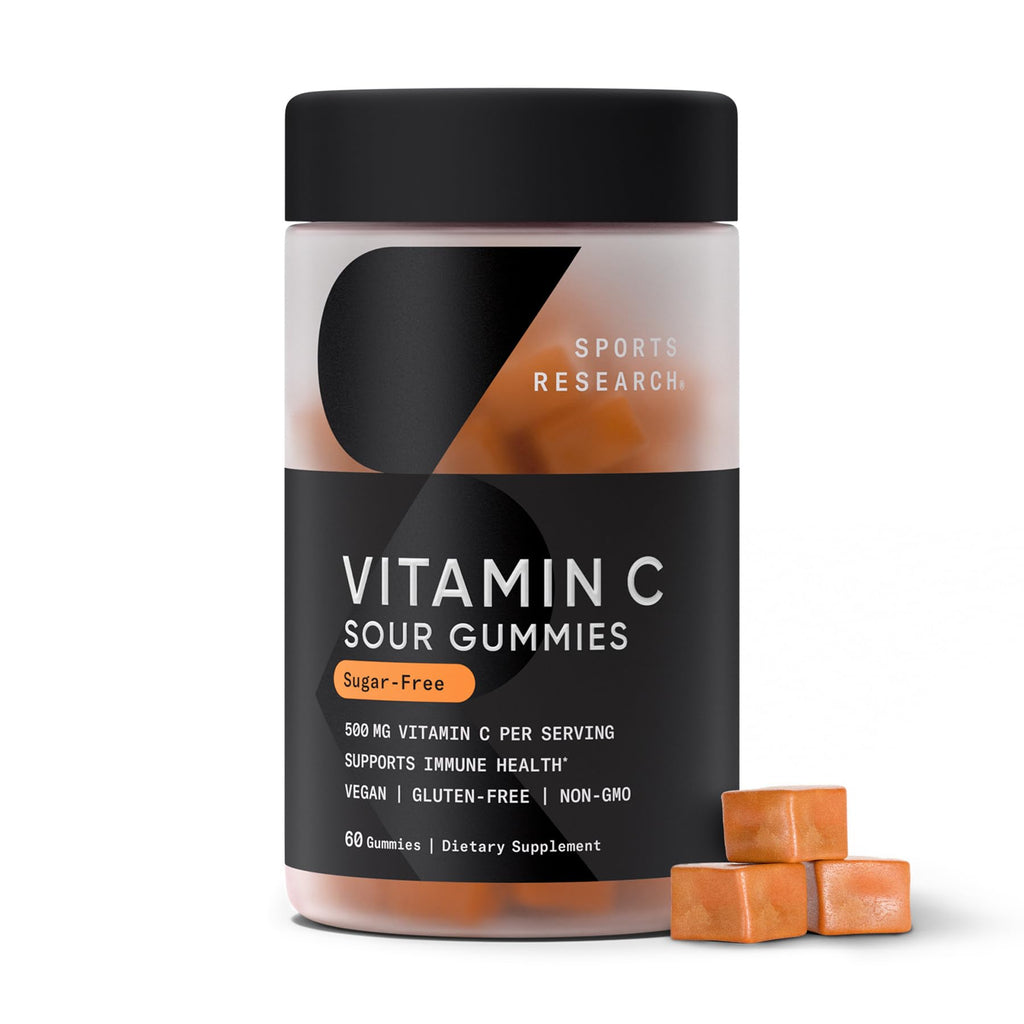 Sports Research­® Vitamin C Gummies | 500 mg Vitamin C | Sugar Free, Gelatin Free, Vegan Certified & Non-GMO Tested | Immune & Antioxidant Support 60 Gummies