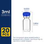 FURWEY 3ML Sterile Vials, Glass Empty Vials for Injection, 20 Pack