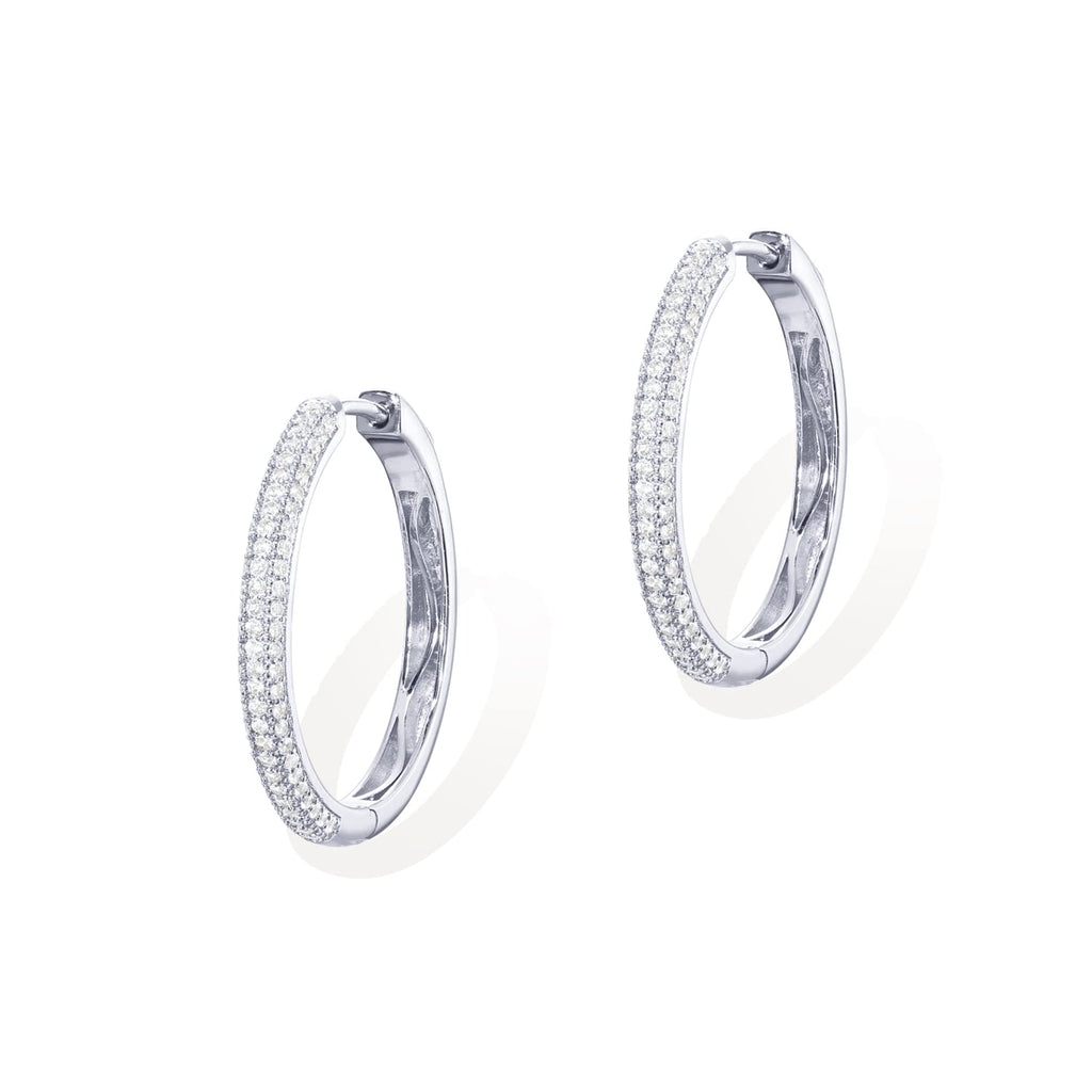 PAVOI 925 Sterling Silver CZ Hoop Earrings, White Gold, Size 30 Millimeters
