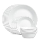 Corelle Vitrelle 18-Piece Service for 6 Dinnerware Set Triple Layer Glass and Chip Resistant, Lightweight Round Plates and Bowls Set, Winter Frost White