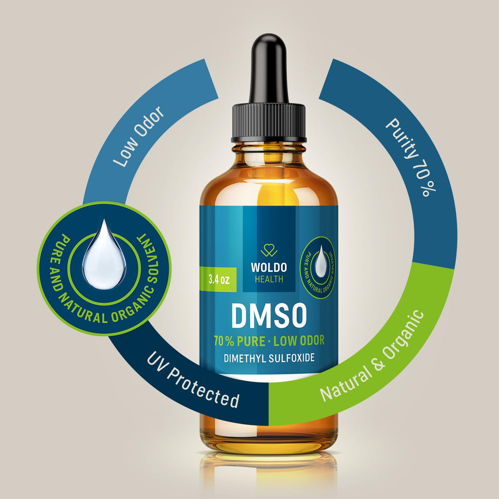 WoldoHealth DMSO 70% with Demineralized Water 30% - Pharmaceutical Grade Glass Bottle 3.38oz with Dropper