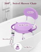 Fvzzin Swivel Shower Chair, 360° Non-Slip Shower Seat with Backrest for Elderly and Disabled, Height Adjustable Rotating Tub Transfer Bench for Seniors Bathroom Inside Shower(Purple)