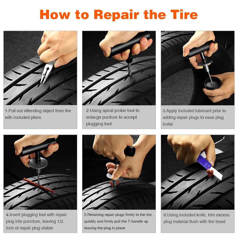 AUTOWN Flat Tire Repair Kit 68pcs, Heavy Duty Tire Plug Kit to Fix Puncture