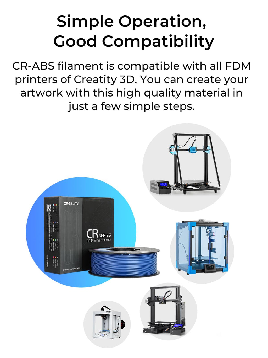 Creality ABS Filament 1.75mm, 3D Printer Filament, Excellent Resistance, Odorless Non-Toxic, Stability, Tough, 1kg(2.2lbs) Printing Filament for 3D Printer (Black)