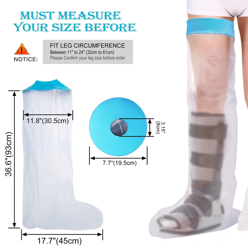 Asunby Waterproof Cast Covers for Shower Leg Adult Full long leg Protection to Wounds, Keeps Cast and Bandage Dry Bath,Watertight Cast Bag Showering for Surgery Foot, Ankle, Knee Burns Reusable