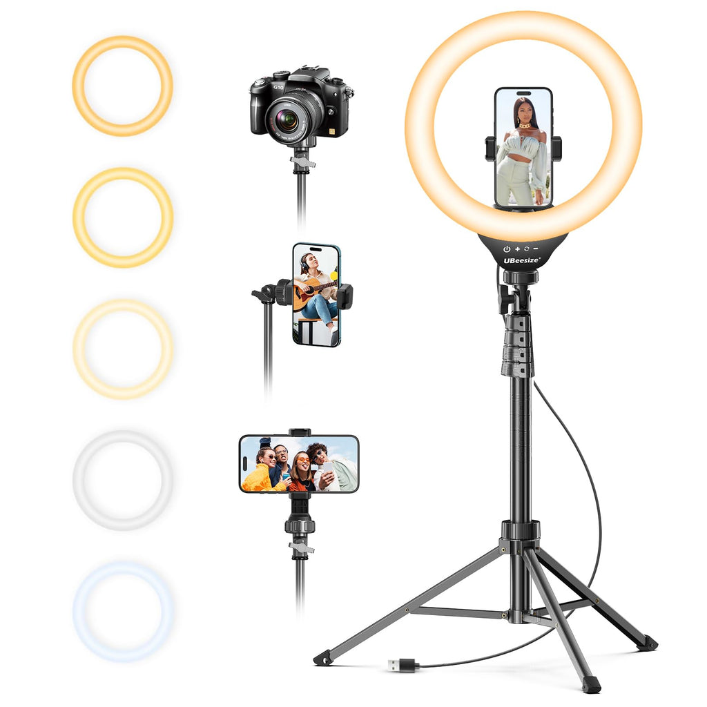 UBeesize 12'' LED Ring Light with 62'' Tripod Stand, Selfie Ring Light for Video Recording, Live Streaming, TikTok & YouTube, Compatible with iPhone & Android (Black)