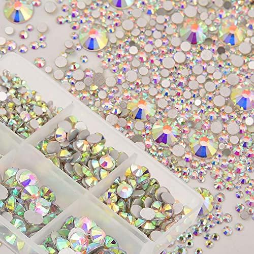 8000pcs Non Hotfix Rhinestones 10 Sizes Flatback Crystal Glass Rhinestones with Tweezers and Picking Pen for Nail Art Clothes Bags Phone Decorations Crafts DIY (001ab Crystal AB Mix SS3-SS30)