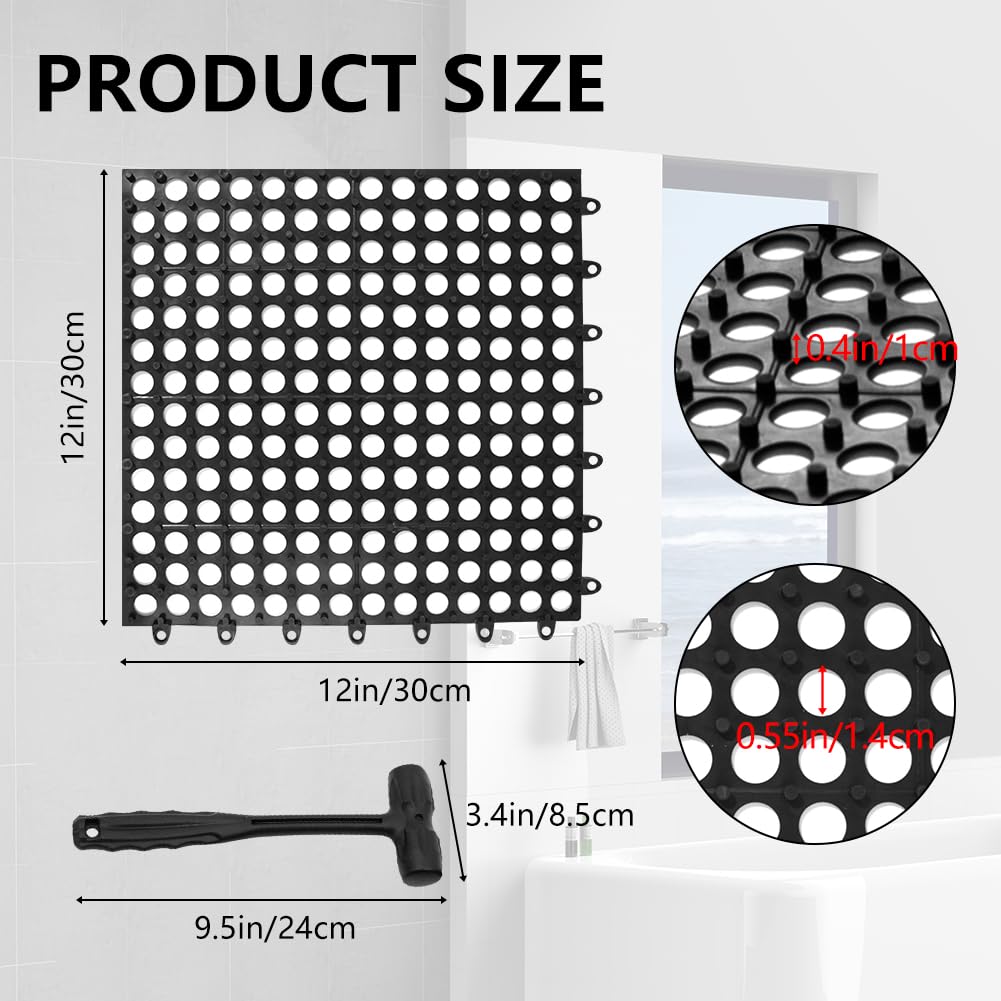 12 Pack Interlocking Floor Tiles 12x12 Inch, Non-Slip Drainage Tiles