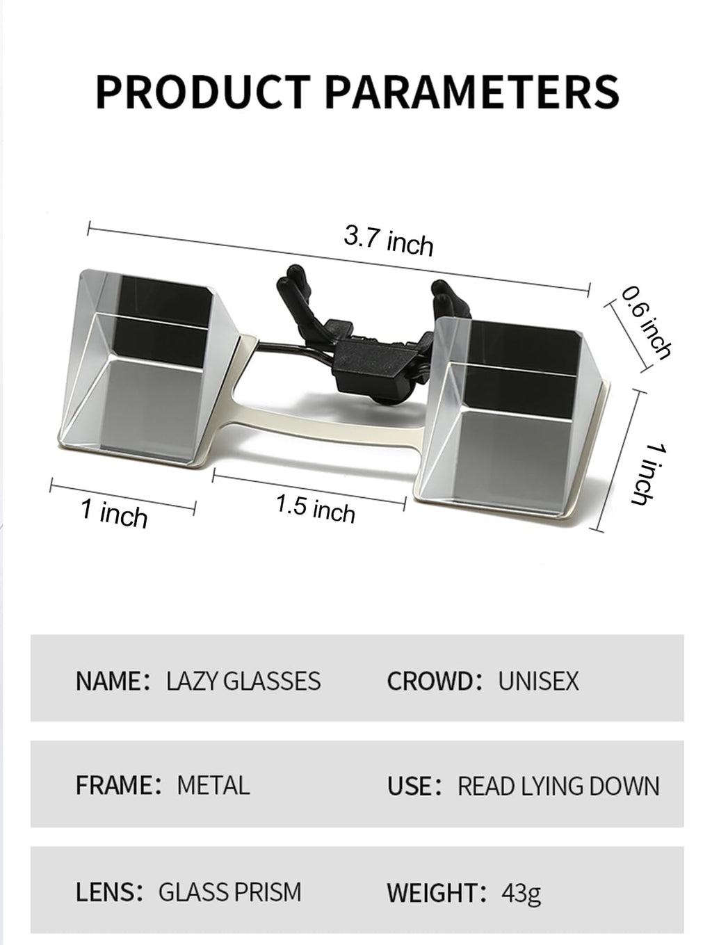 BywoBywo New Lazy Glasses 90 Degree for Lying Down Reading or Watching TV,Clip Glasses No Frame Arm Knitting Up Neck Relax, Prism Glasses for Looking Up Playing Mobile