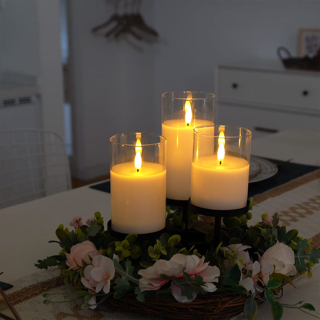 Amagic White Glass Flameless LED Candles Battery Operated with Remote Timer