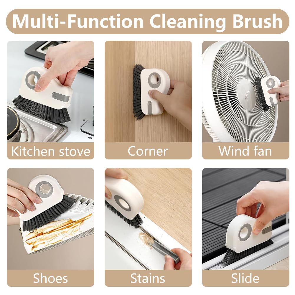 2 in 1 Groove Cleaning Brush, Window Track Cleaning Tools, Multifunction Window Track Cleaner with Hard Bristle and Hidden Scraper, Crevice Brush for Sliding Door Track, Window Seal, Sill (Orange)