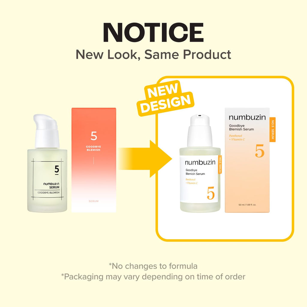 numbuzin No.5 Serum | Goodbye Blemish Serum | for Acne Scars with Vitamin C, Niacinamide, Antioxidant | Lightweight Gel, Korean Skincare for Face | 1.69 fl. oz.