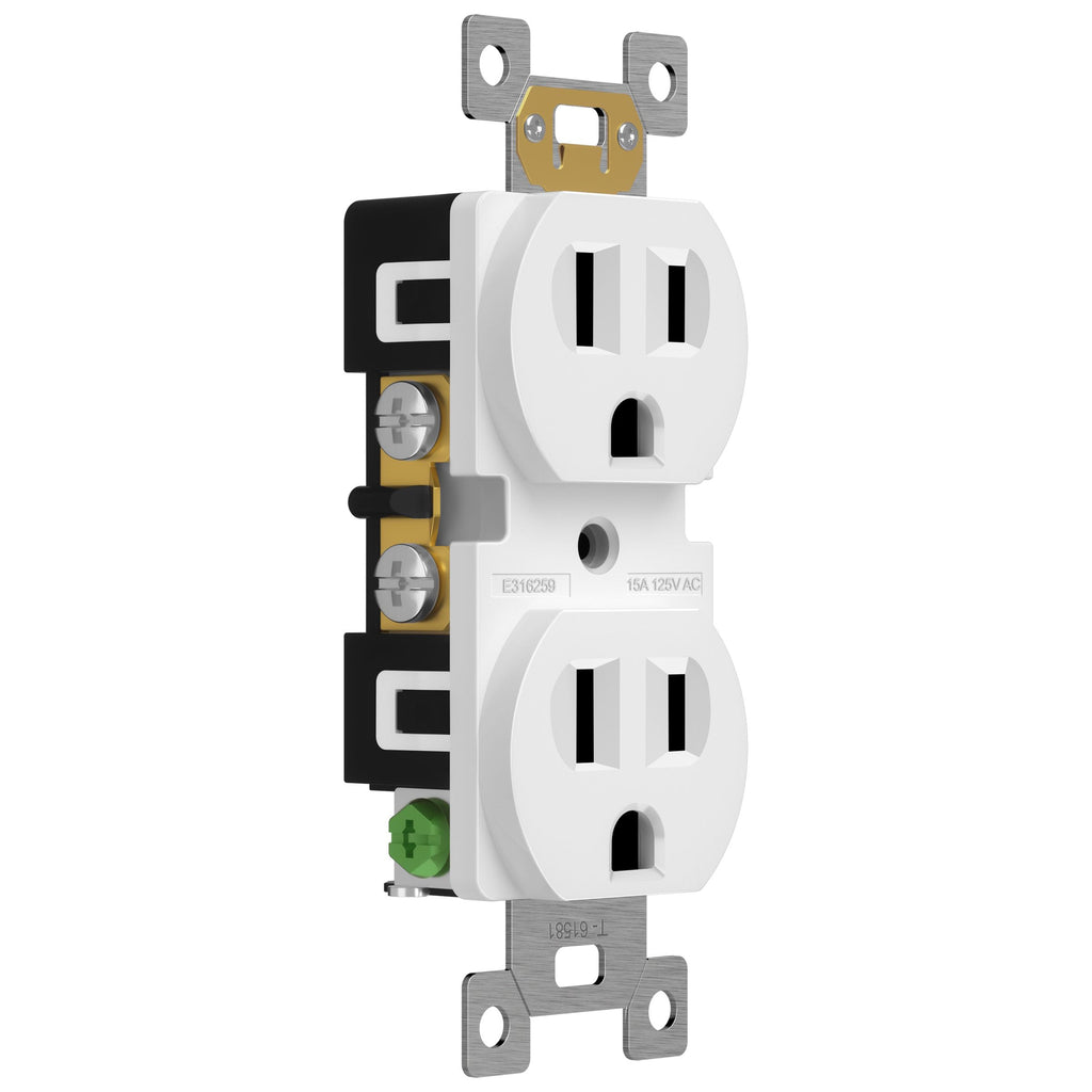 ENERLITES Duplex Receptacle Outlet, Residential Grade Electrical Wall Outlet, 15A 125V, Self-Grounding, 2-Pole, 3-Wire, UL Listed, 61581-W-20PCS, White (20 Pack)