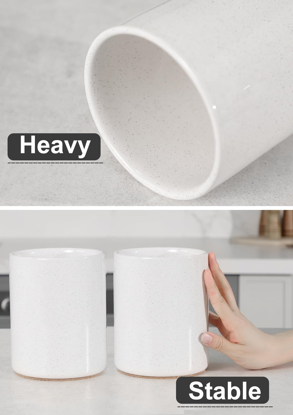 Nucookery Ceramic Kitchen Utensil Holder for Countertop Organizer 6.4" Sand