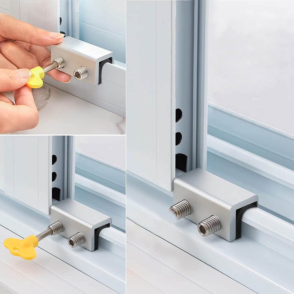 Window Locks, 8 Sets Sliding Security Window Lock with Key for Vertical & Horizontal Sliding Windows & Sliding Doors, Adjustable Window Locks Security Window Stoppers for Patio Bedroom Home and Office