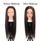 Opini 26 Inch Mannequin Head 80% Real Human Hair Styling Mannequin Doll Head Human Hair for Hairdresser Practice Hair and Makeup With Free Clamp (#4 No Makeup)