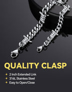 ChainsHouse Barbed Wire Bracelet, Stainless Steel Cuban Link Chain Bracelet for Men Chain Bracelet Hip Hop Rock Jewelry 9MM Width 7.08" Length with 2" Extened Links