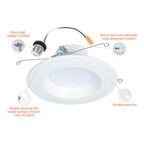 HALO RL 5/6 in LED Recessed Light Trim Selectable Color Temperature 2700K 3000K 3500K 4000K 5000K Dimmable Dim to Warm 600 Lumens Wet Location Indoor Outdoor Retrofit Downlight RL56069FSD2W1EWH