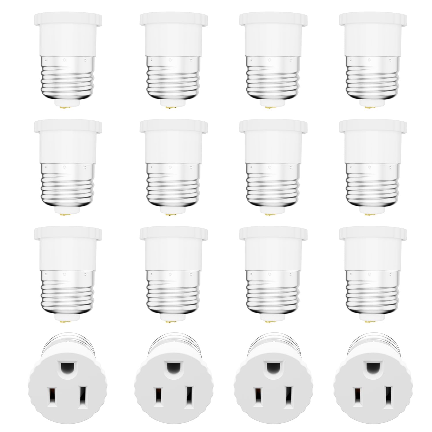 16 Pack, Light Socket Plug Adapter, Convert Light Bulb Socket to Outlet Adapter (White).