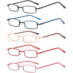 REAVEE 5 Pack Slim Portable Reading Glasses for Men Women, Computer Blue Light Blocking Small Readers Metal Frame Spring Hinge with Pocket Compact Pen Case, Black Red Pink Blue Gold 2.5