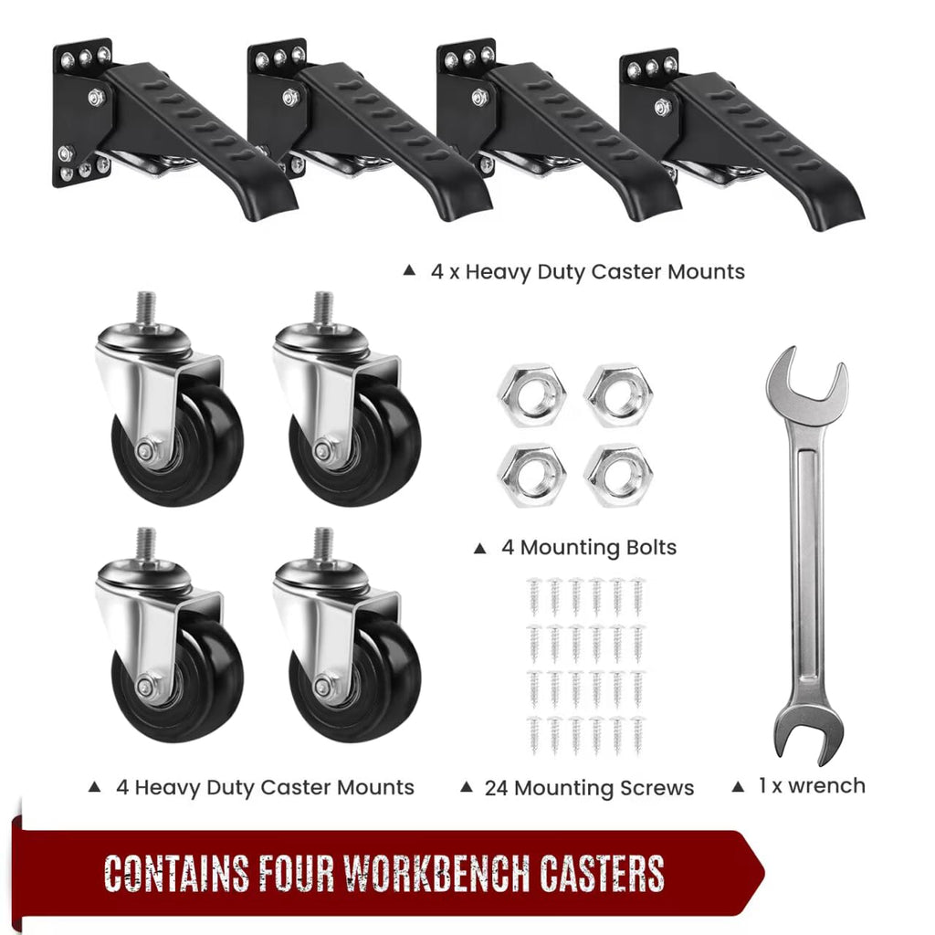 SPACECARE Workbench Casters Retractable Casters Kit 900Lbs, 4 Heavy Duty Casters Side Mounted All Steel Construction Urethane, Bonus Install Template, 4 Pack