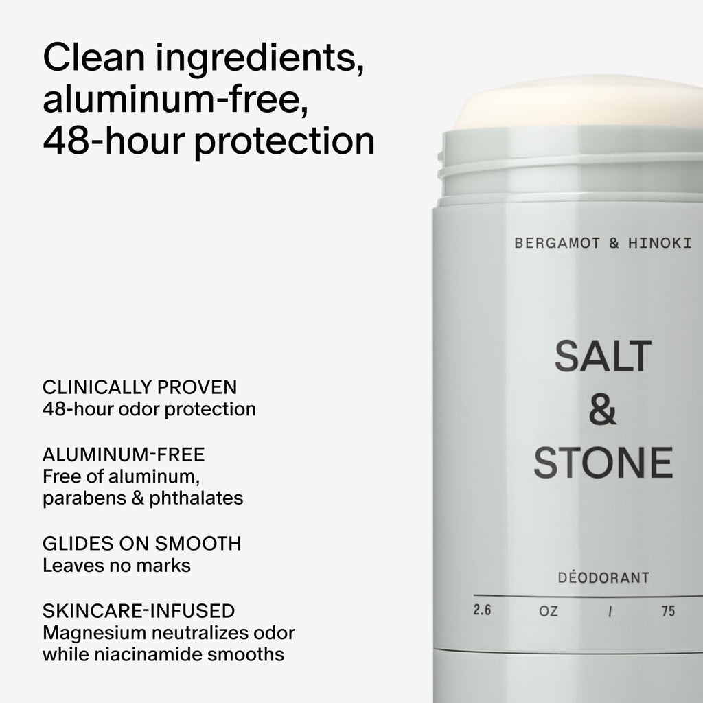 Salt & Stone Aluminum-Free Deodorant, Women & Men Bergamot & Hinoki 2.6 oz