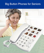 Big Button Phone for Seniors, 9 Pictured Big Buttons,Extra Loud Ringer,Wired Simple Basic Landline Telephone for Visually Impaired Old People with Large Easy Buttons, Emergency House Phones