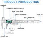 Digital Caliper Measuring Tool, IP54 Waterproof Electronic Micrometer Caliper, Stainlee Steel Vernier Caliper with Large LCD Screen, Inch Metric Fraction Conversion, 6 Inch for Household/DIY