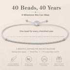 Lucky Feather 40th Birthday Gifts Women | Cute 14k Gold Dipped Beads Bracelet | Fabulous Forty Milestone Bracelet | 40th Birthday Bracelets For Women | Adjustable 7"- 8" Cord | 40 and fabulous Silver