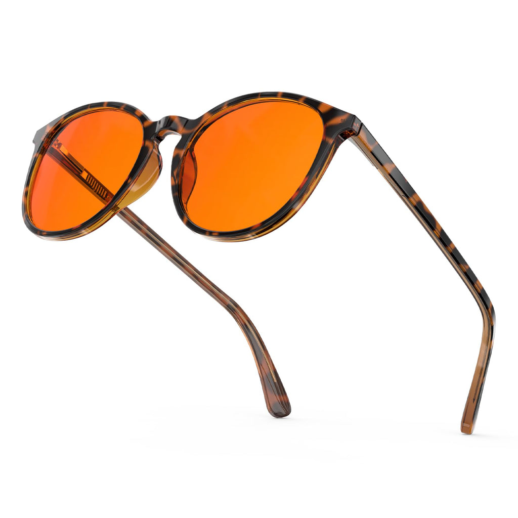 Bloomoak 99% Orange Blue Light Blocking Glasses,Retro Trendy Round Style,Relieve Eye Fatigue,Improve Sleep For Screens/Games