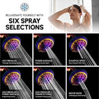 Luxury Spa Series Shower Head, 6 Spray Setting, 4.5 Inch Adjustable High Pressure Shower Head Fixture for Hard Water, 360-Degree Tilt Massage Shower System - Rainbow Finish Shower Head