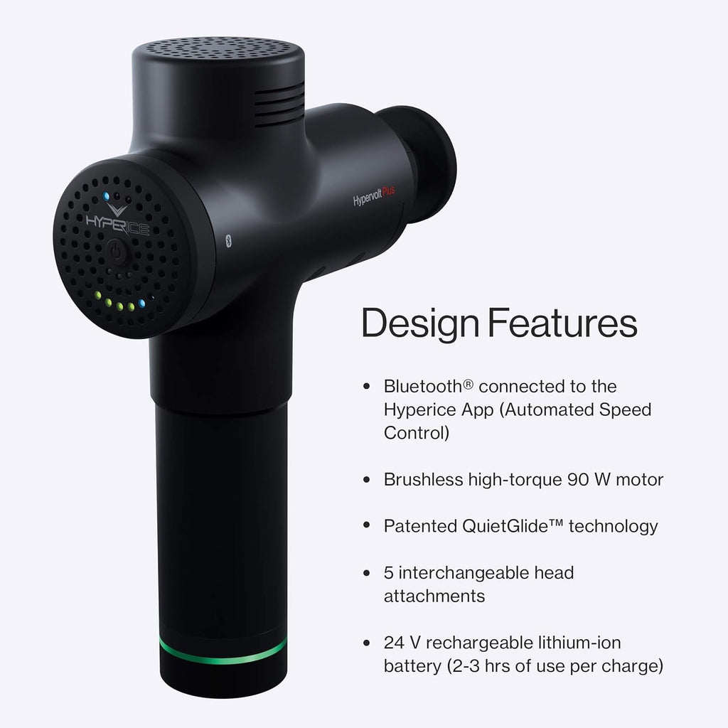 Hypervolt Plus, Featuring Quiet Glide Technology - Handheld Percussion Massage Gun | 3 Speeds, 5 Interchangeable Heads | Helps Relieve Sore Muscles and Stiffness (Hypervolt Plus w/Bluetooth)