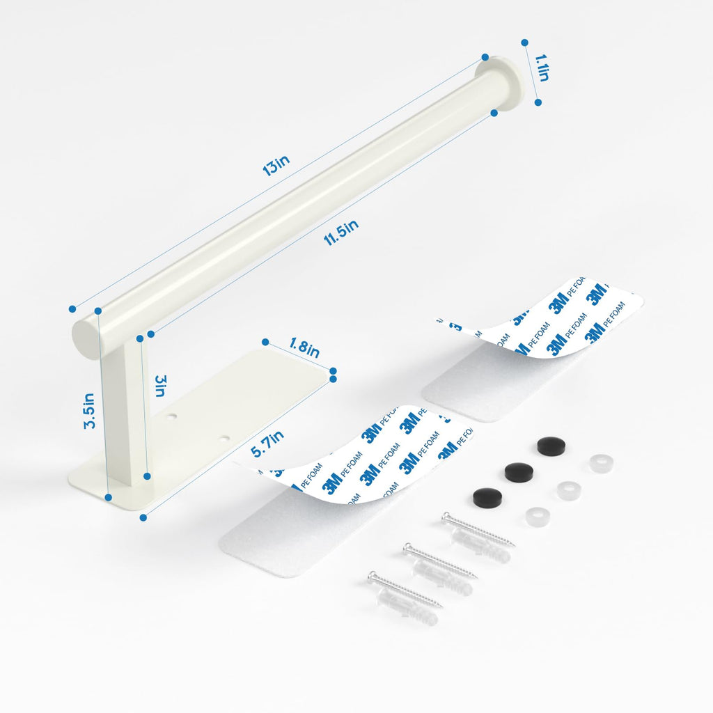 ASTOFLI Paper Towel Holder Under Cabinet No Drilling, Self Adhesive Paper Towel Holder Wall Mount for Kitchen Rack, Under Counter Napin Holder No Drill, RV, 304 Stainless Steel, White