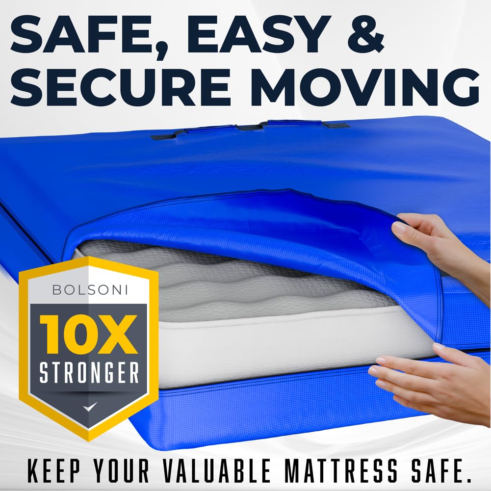 Mattress Bags for Moving and Storage | Extra Thick Heavy Duty Reusable Mattress Cover Protector Tarp with Premium Strong Zipper and 8 Patented Easy to Carry Handles (California King Size)