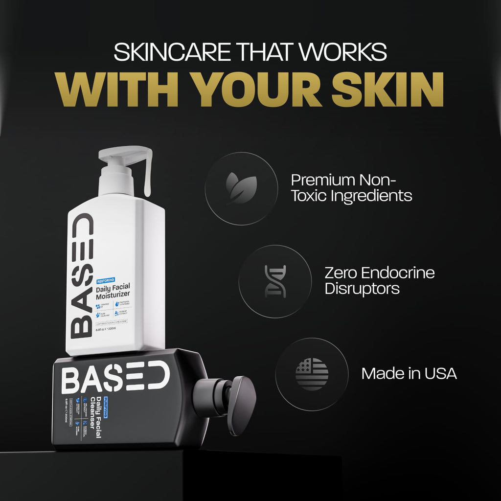 BASED Men's Daily Face Moisturizer - Daily Facial Moisturizer with Squalane & Rosehip Oil - Helps Strengthen Skin Barrier - All Skin Types (6.8 Fl Oz Pack of 1)