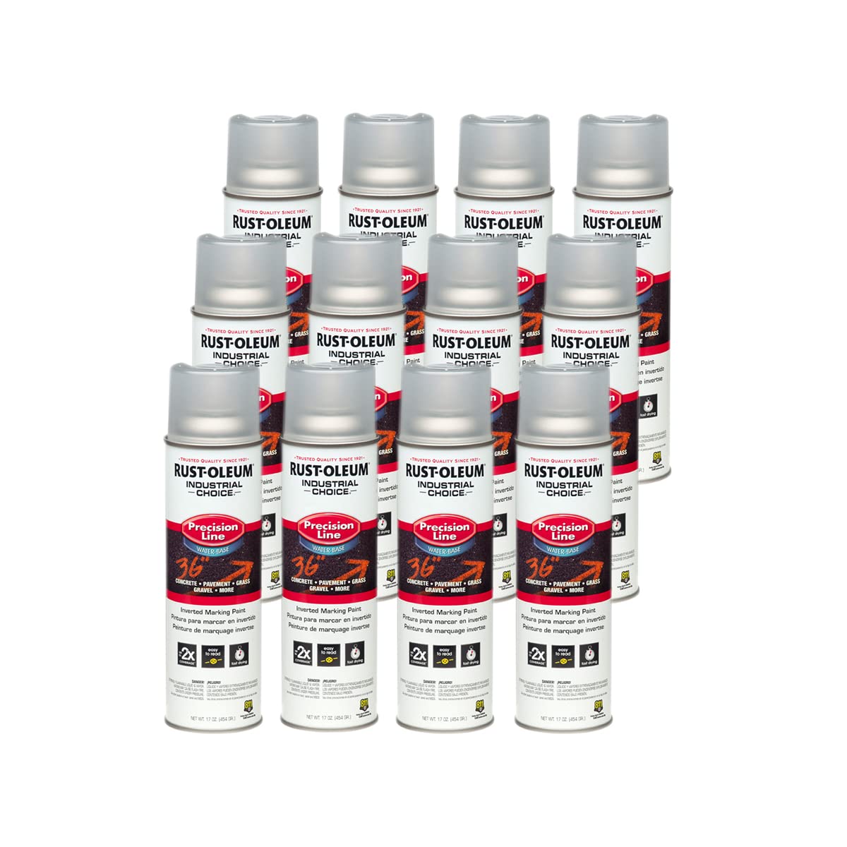 Rust-Oleum 1801838-12PK Industrial Choice Inverted Water-Based Marking Spray Paint, 17 Oz, Clear, 12 Pack