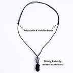 Handmade Raw Black Tourmaline & Amethyst Necklace – Macramé Crystal Pendant for Spiritual Balance, Grounding & Everyday Energy Gift for Men, Women