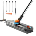 3 in 1 Floor Scrub Brush,Floor Scrubber with Squeegee and Tweezer, Push Broom with Long Handle,Heavy-Duty Stiff 90° Bristle Broom for Patio,Shower, Garage,Deck,Tile, Concrete & Wood Surface