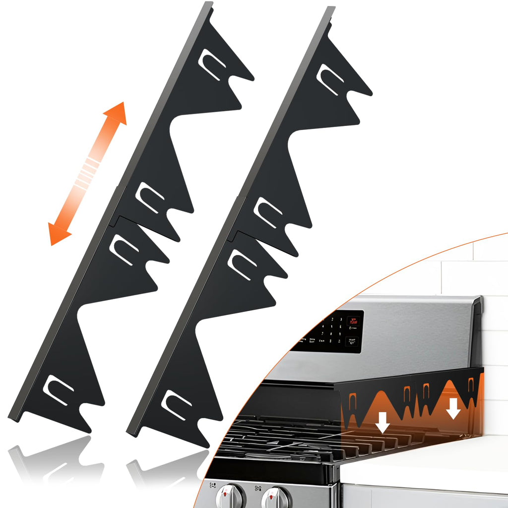 Stainless Steel Stove Gap Covers (2PCS),Stove Gap Filler,Range Trim Kit,Stove Guard for Kitchen Oven Gap Between Stovetop and Counter,Easy Clean Heat Resistant,Adjustable Length 13.8'' to 27.5'',Black