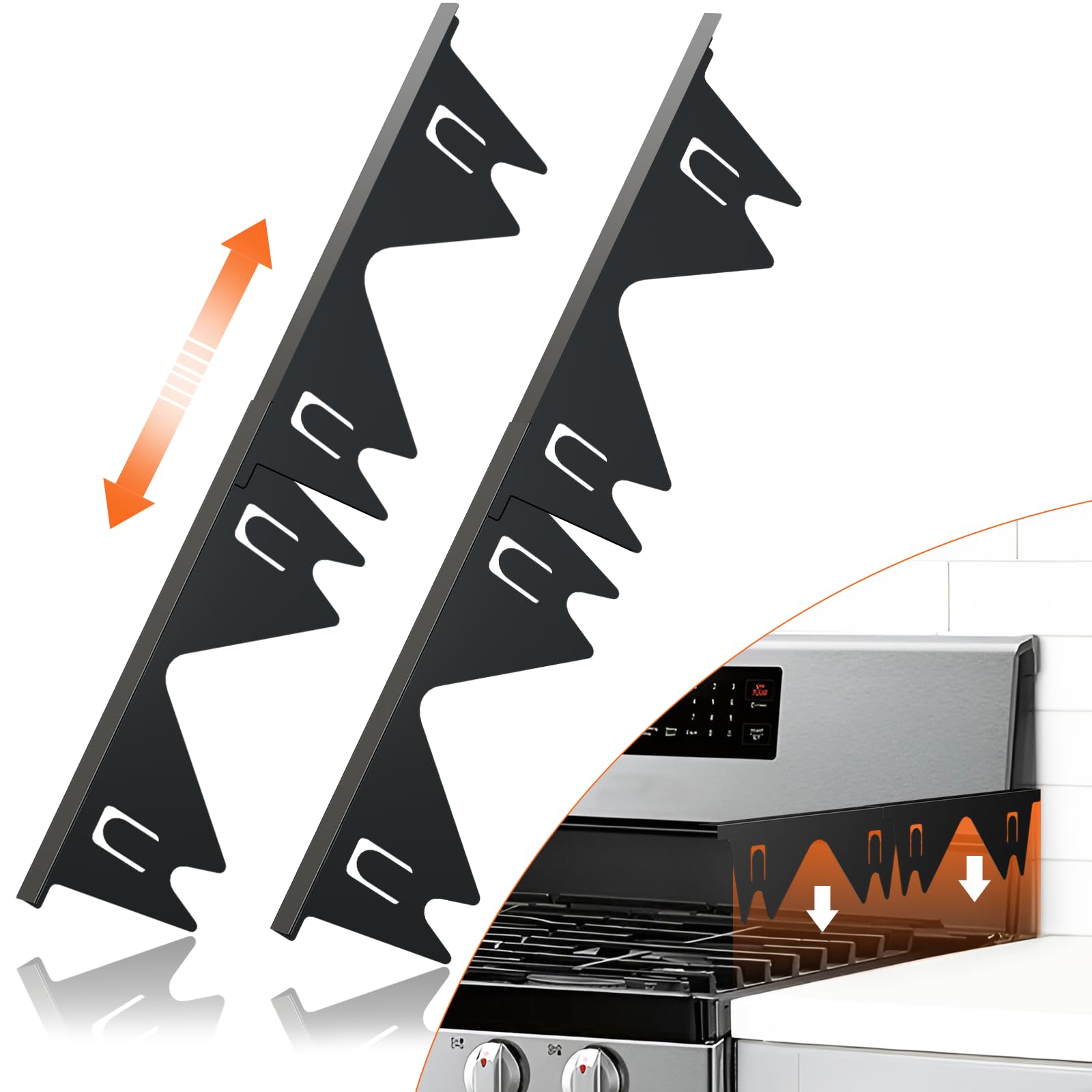 Stainless Steel Stove Gap Covers (2PCS),Stove Gap Filler,Range Trim Kit,Stove Guard for Kitchen Oven Gap Between Stovetop and Counter,Easy Clean Heat Resistant,Adjustable Length 13.8'' to 27.5'',Black