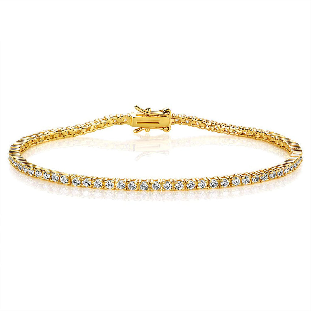 Gemsme 2.0MM Tennis Bracelet for Women and Men, 18K Yellow Gold Plated Round 2mm Cubic Zirconia Classic Tennis Bracelet