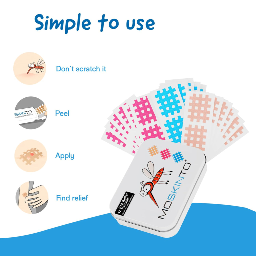 Moskinto The Original Mosquito Itch Relief Patches for Kids & Adults, Bug Bite Patches Soothe Swelling & Itching, Anti Itch Bug Bite Relief, Suction Tool Alternative, Family Pack, 42 Count, Pack of 2
