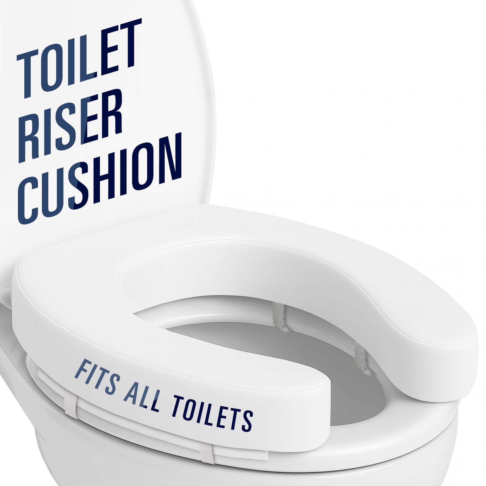 Vive Toilet Seat Riser Cushion for Seniors - Universal Fit - Raised Toilet Seat with High-Density Foam for Elongated & Standard - Firm Handle, Cushioned & Padded - Elevated Medical Handicap Lifter