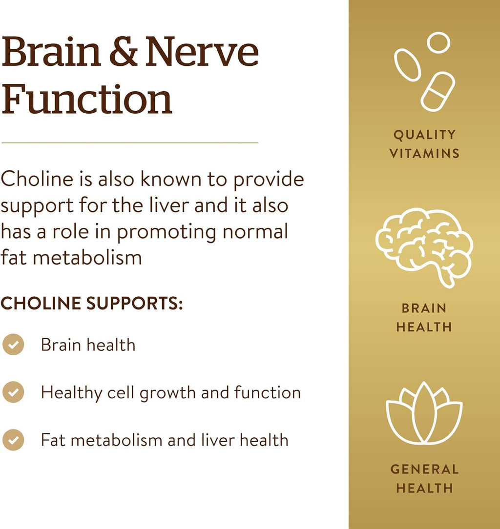 Solgar Choline 350 mg, 100 Vegetable Capsules - Supports Healthy Brain & Cellular Function - Vegan, Gluten Free, Dairy Free, Kosher - 100 Servings,(Pack of 2)