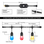 Mlambert 48FT Outdoor Patio RGB Cafe String Lights with Remote, Black