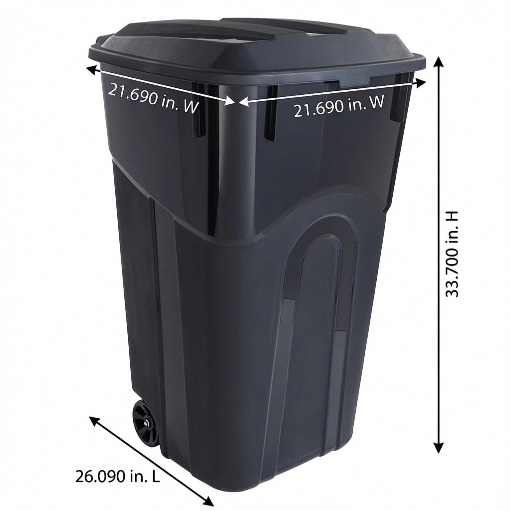32 Gallon Outdoor Trash Can with Lid, Heavy-Duty Wheeled Garbage Bin for Backyard, Deck or Garage, Black, Can with Attached Snap Lock Lid and Heavy-Duty Handles (32 Gallon)