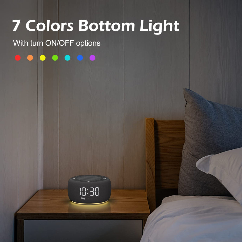 Buffbee Sound Machine & Alarm Clock 2-in-1, 0-100% Clock Face Brightness, Bottom Colored Light, Sleep Timer, Precise 30-Level Volume Control White Noise Machine - Twilight