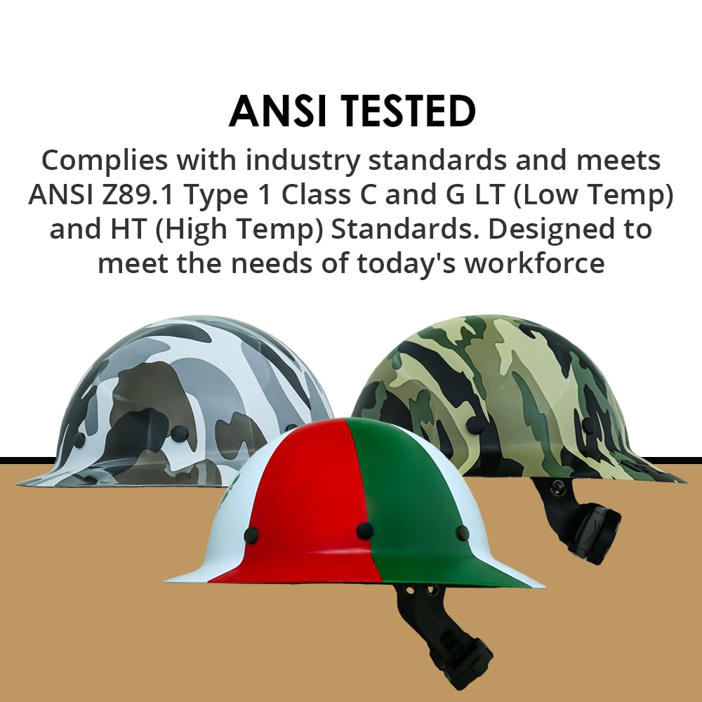 AFP Fiber Full Brim Hard Hat | 6 Point Ratchet Suspension | OSHA & ANSI Rated | Hard Hats for Men | Premium Construction Helmets for Safety