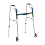 Drive Medical Trigger Release Folding Walker - Lightweight Brushed Steel Design - Easy Trigger Folding Mechanism - 5 Inch Wheels - Contoured Hand Grips - Senior Mobility Aid