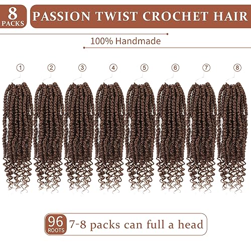 Passion Twist Hair,Pretwisted Crochet Hair 12 Inch,Passion Twist Crochet Hair 8 Packs Pretwisted Passion Twist Hair,Short Pre Looped Crochet Hair for Black Women(30#)